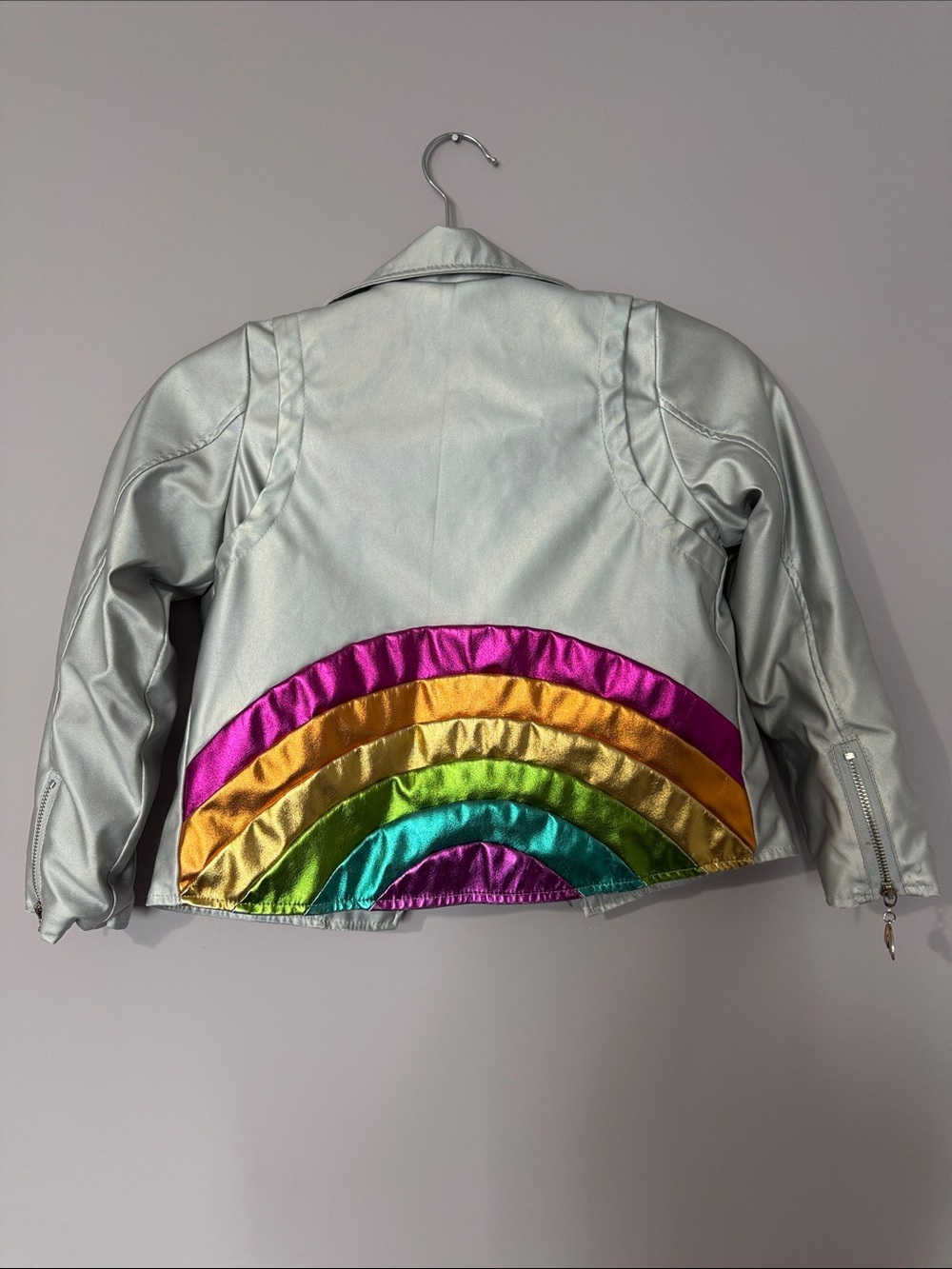 Lola + The Boys Silver Metallic Rainbow Moto Jacket - Fleece lined! Size 8